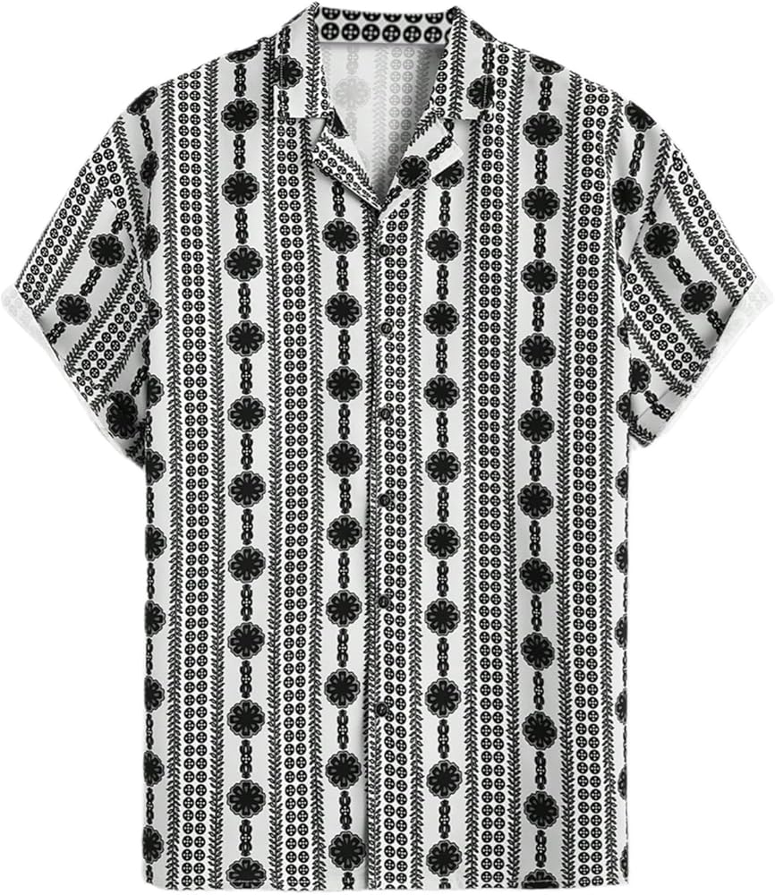 Floerns Men's Geo Print Short Sleeve Button Down Summer Beach Shirts