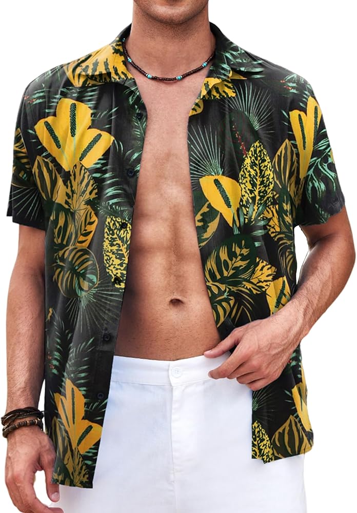 COOFANDY Men's Hawaiian Shirt Casual Short Sleeve Button Down Shirt Summer Beach Shirt