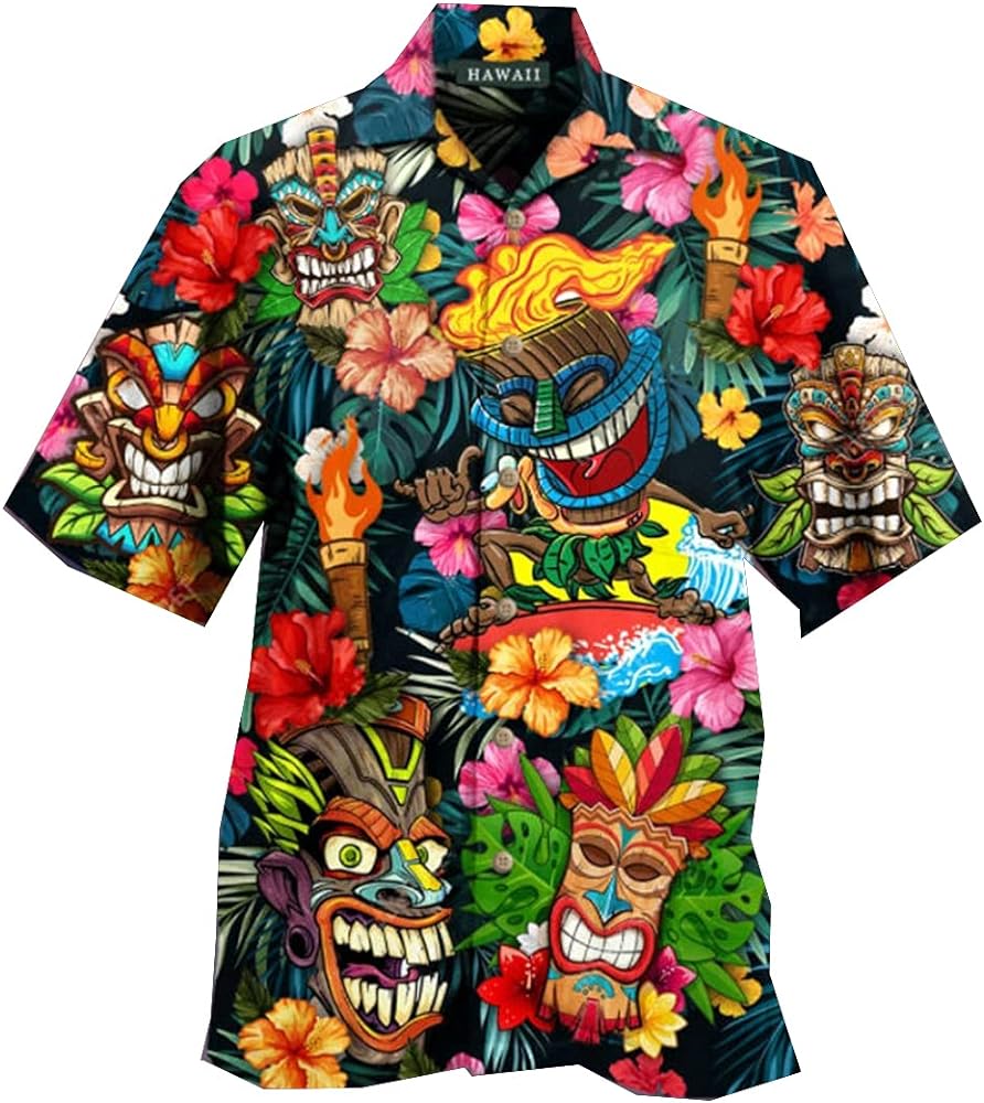 Tropical Cow Hawaiian Shirts for Men - Summer Cow Button Down Mens Hawaiian Shirts Short Sleeve Series 177