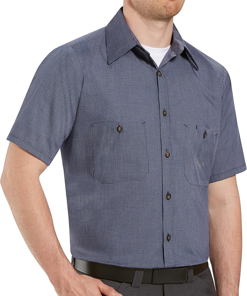 Red Kap Men's Micro-Check Uniform Shirt, Regular Fit, Short Sleeve