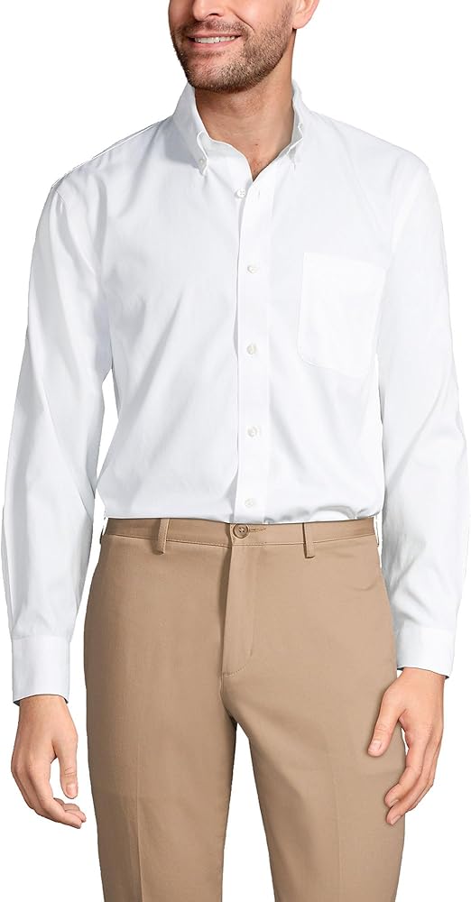 Lands' End School Uniform Men's Tailored Fit No Iron Solid Supima Cotton Pinpoint Buttondown Collar Dress Shirt