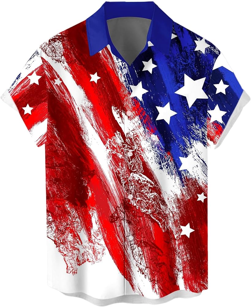 Lzzidou 4th of July Shirts for Men Patriotic American Flag Shirts USA Memorial Day Shirt