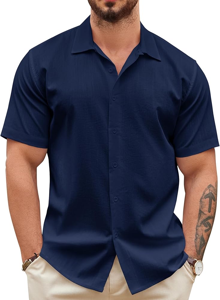 COOFANDY Men's Casual Button Down Shirts Short Sleeve Wrinkle-Free Summer Beach Wear