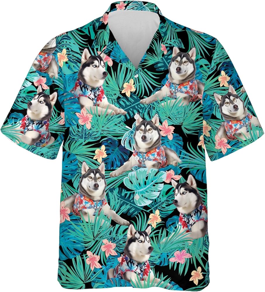 Mens Hawaiian Shirt Dog Breeds Short Sleeve Button Down Beach Summer Hawaiian Shirts for Men Pet Lovers Set 22