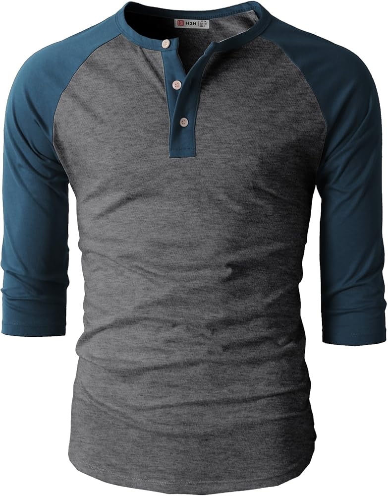 H2H Mens Casual Slim Fit T-Shirts Henley Shirts Raglan Long & 3/4 Sleeve Jersey Baseball T Shirts