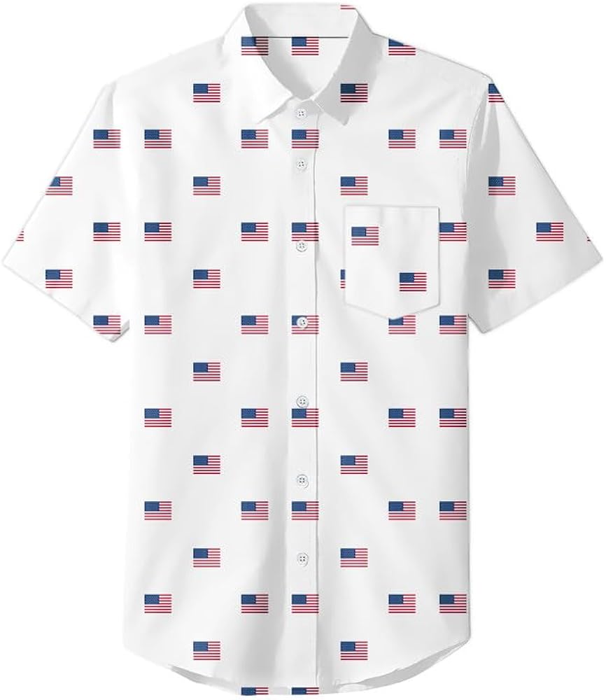 Arvilhill Men's American Flag Shirt 4th of July Short Sleeve Button Up Shirts