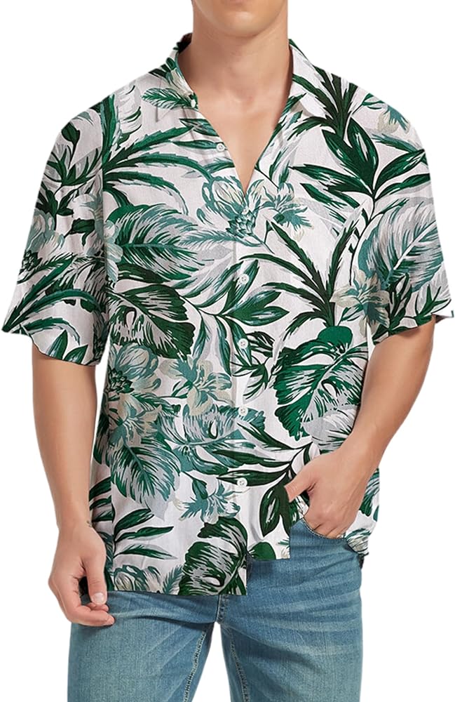 Men's Hawaiian Shirts Short Sleeve Floral Casual Button Down Shirts for Men