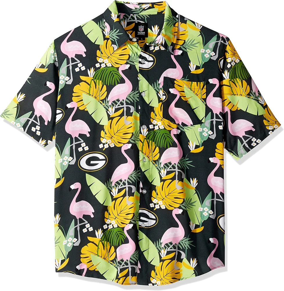 FOCO Men's NFL Team Logo Floral Aloha Tropical Button Up Shirt