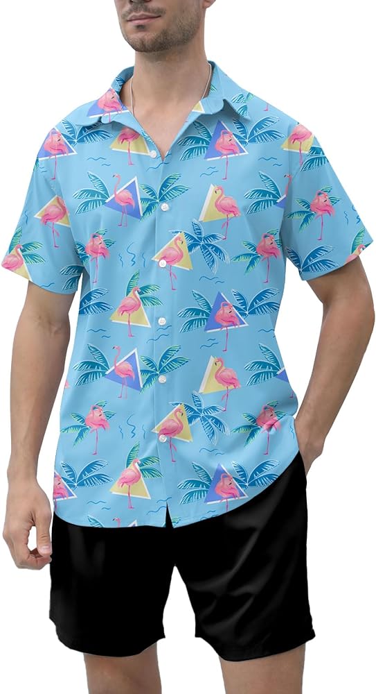 Ahegao Men's Hawaiian 2 Pieces Summer Beach Shirts and Shorts Outfits Matching Sets