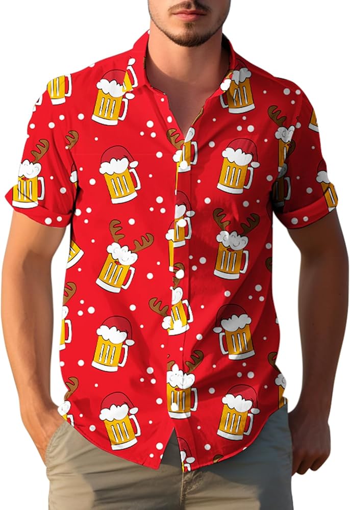 Yoimira Funny Christmas in July Hawaiian Shirt for Men,Vacation Button Down Casual Short Sleeve Mens Hawaiian Shirts