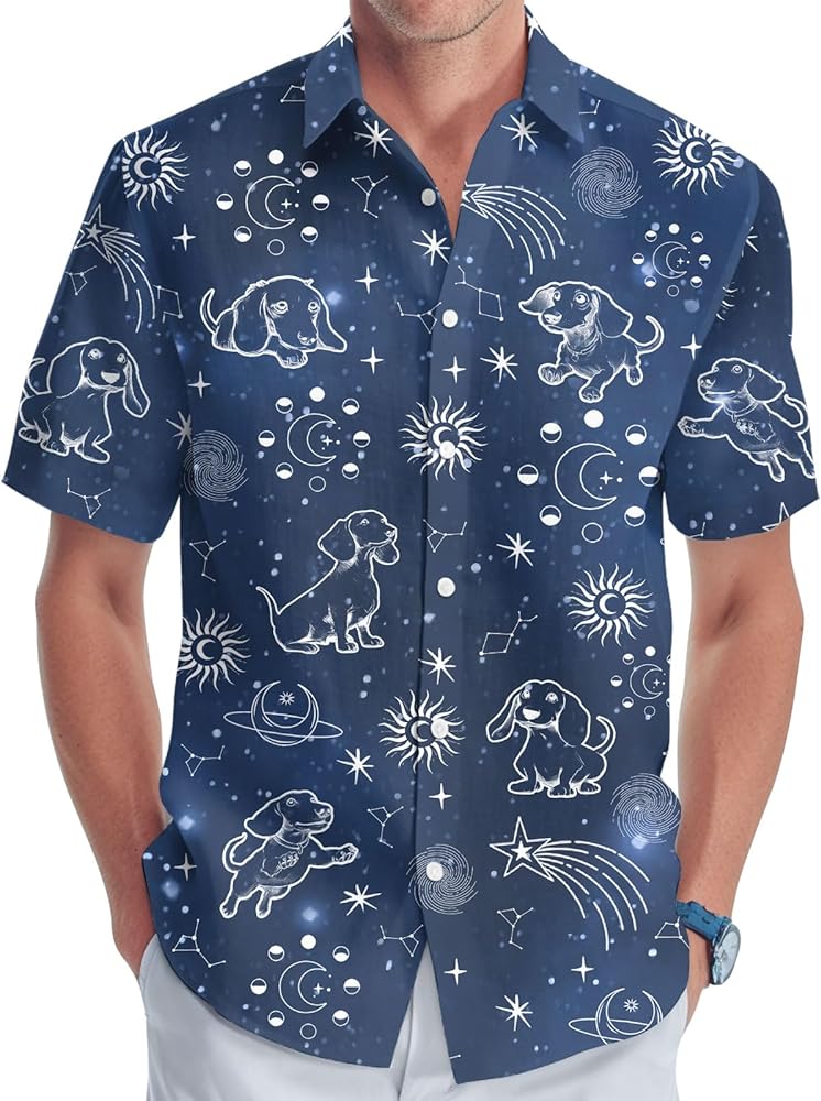 Funny Animal Men's Hawaiian shirt, Animal Lover Short Sleeve Button Shirt for Men Women