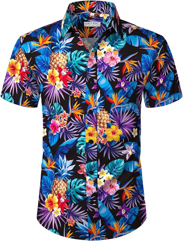 Hawaiian Shirts for Men Casual Printed Short Sleeve Aloha Floral Button Down Beach Shirts