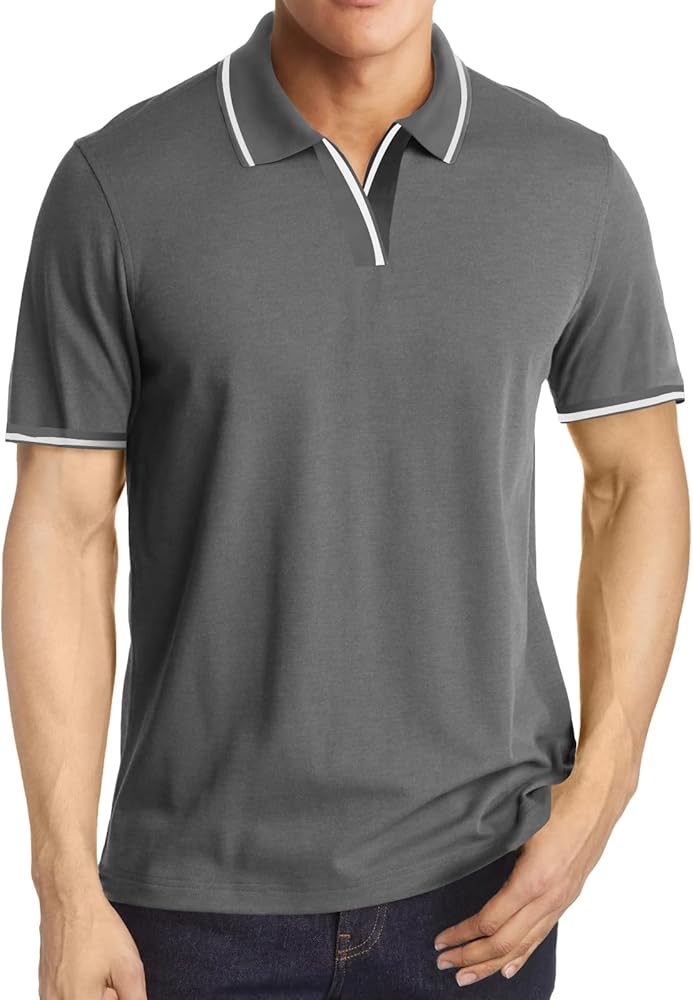 Mens V Neck Polo Shirts Short Sleeve Casual Stylish Collar Regular Fit Golf Shirts