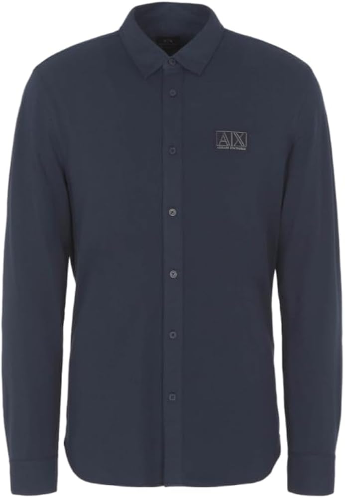 Armani Exchange Men's Cotton Pique Stretch Long Sleeve Button Down Shirt