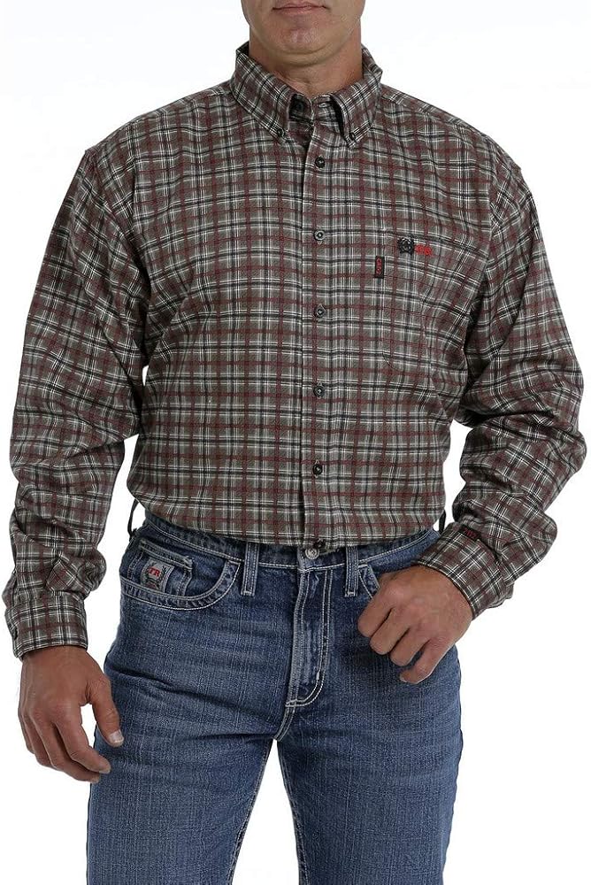 Cinch Work Shirt Mens Long Sleeve Flame Resistant Plaid WLW3002016