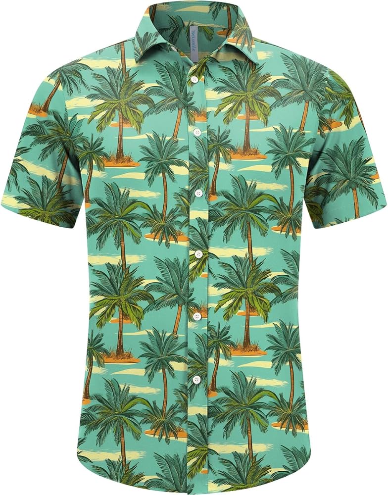 Netsmile Men's Hawaiian Shirt Summer Casual Beach Print Short Sleeve Button Down Shirt