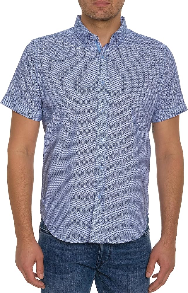 Robert Graham Men Farina Short Sleeve Button Down Shirt, Blue, Large