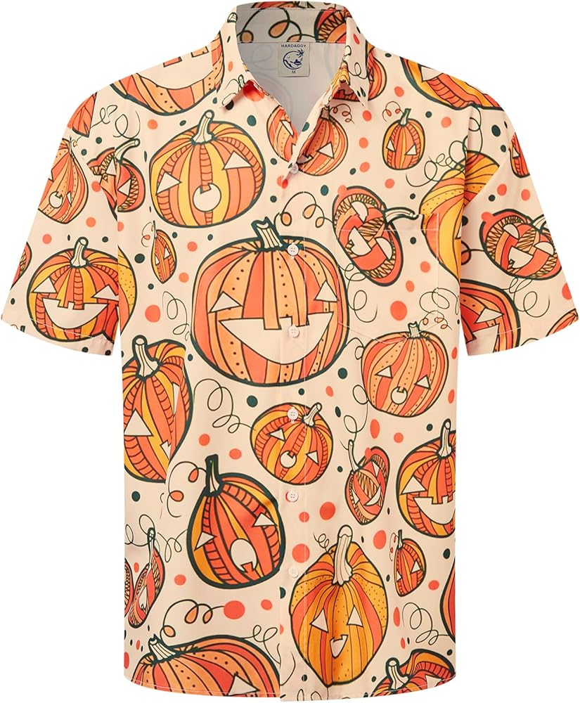 Hardaddy Men's Halloween Shirt Short Sleeve Button Down Funny Print Casual Shirt