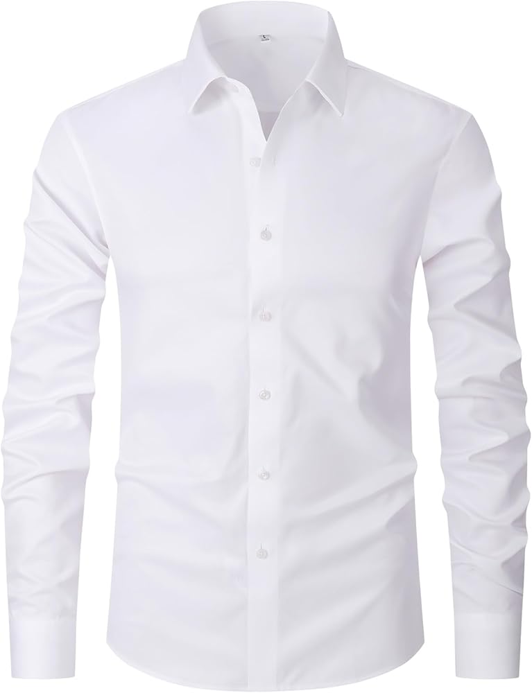 Solid Color Long Sleeve Button Down Dress Shirts for Men, Slim Fit