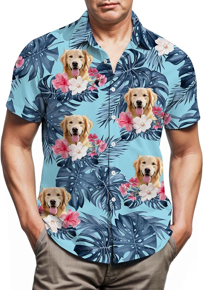 Dog Hawaiian Shirt for Men,Button Down Beach Casual Shirts