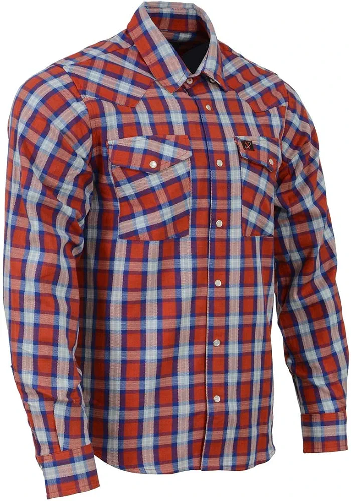 Milwaukee Leather MNG11638 Men's Red and Blue with White Long Sleeve Cotton Flannel Shirt