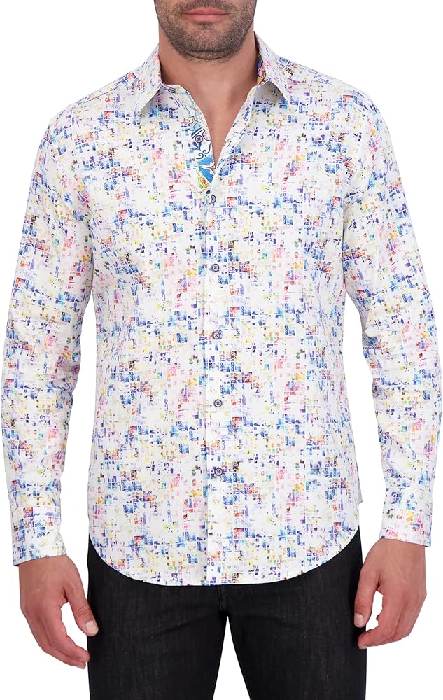 Robert Graham Men's Byzantine Long Sleeve Woven Button Down Shirt, White