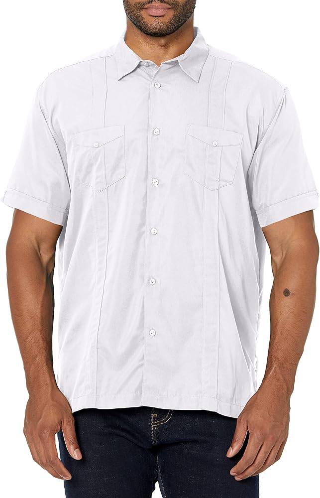 Cubavera Men's Two-Pocket Double Pintuck Short Sleeve Button-Down Shirt