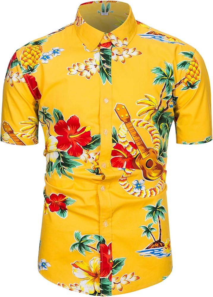 TUNEVUSE Mens Flower/Pineapple/Bird Print Hawaiian Short Sleeve Shirt Casual Button Down Tropical Shirt