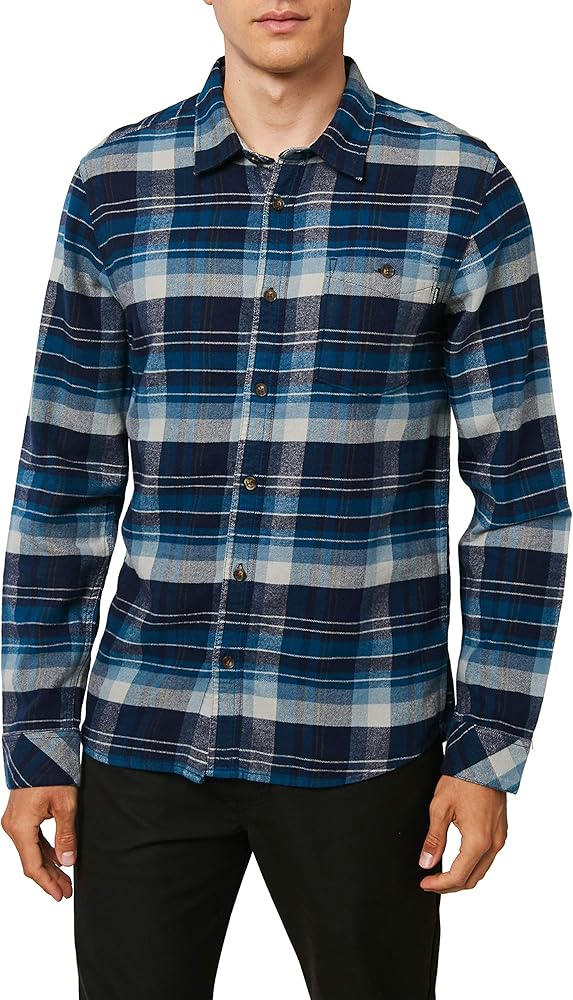 O'NEILL Men's Standard Fit Long Sleeve Button Down Flannel Shirt (Navy/Redmond, XXL)