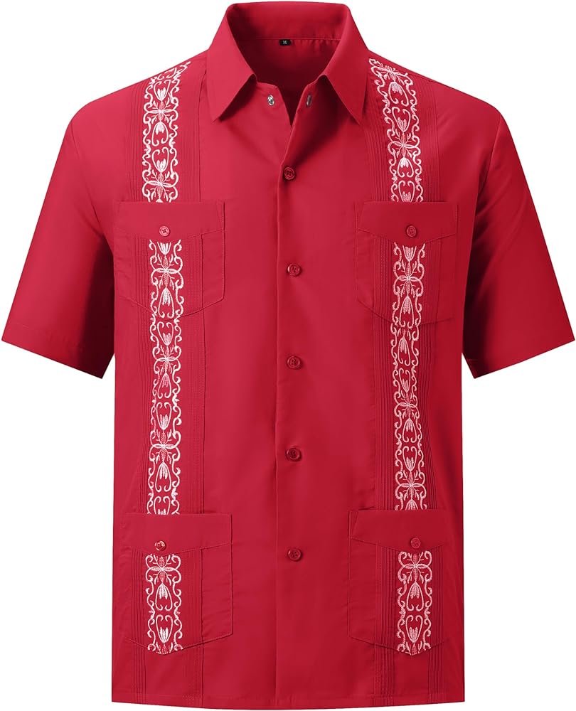 Mens Snap Shirts Casual Guayabera Shirts Short Sleeve