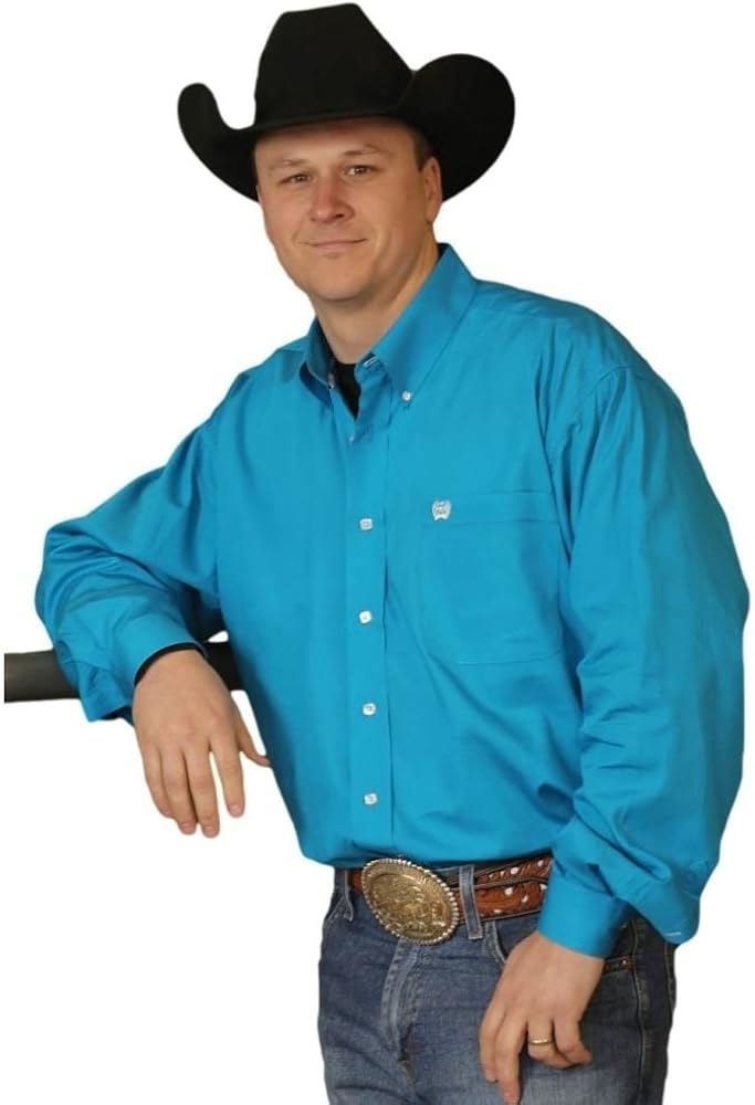 Cinch Men's Classic Fit Long Sleeve Button One Open Pocket Solid Shirt, Teal, 3X-Large