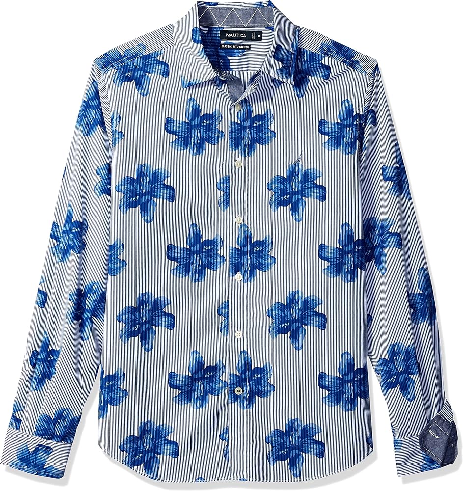 Nautica Men's Classic Fit Stretch Print Long Sleeve Button Down Shirt