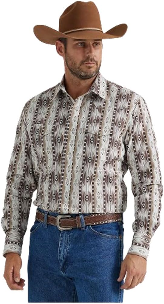 Wrangler Men's Checotah Dress Western Long Sleeve Shirt - Brown Southwest Print