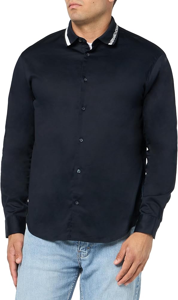 Armani Exchange Men's Stretch Long Sleeve Logo Collar Button Down Shirt