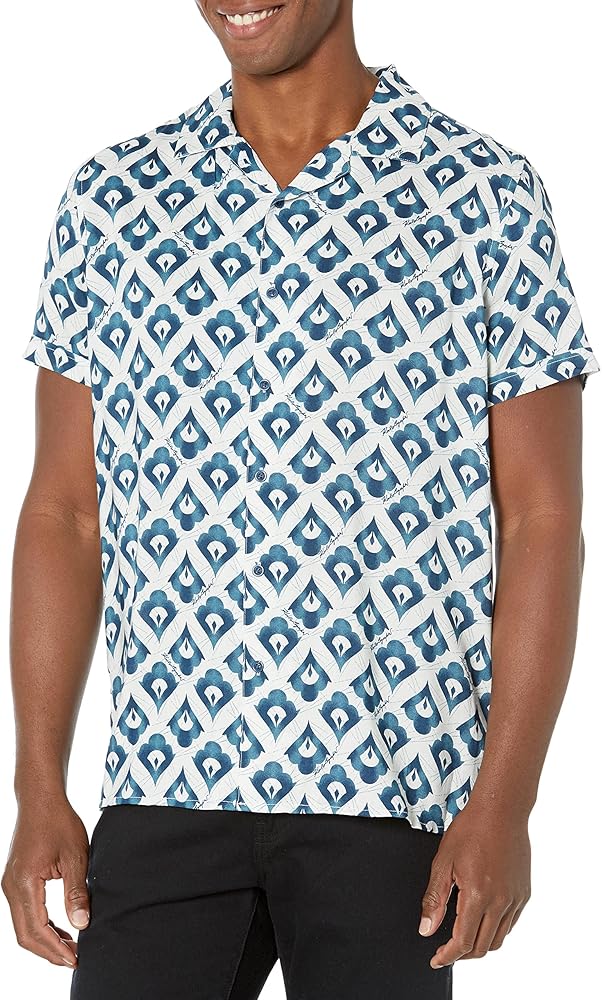 KARL LAGERFELD Men's Logo Pattern Woven Print Shirt