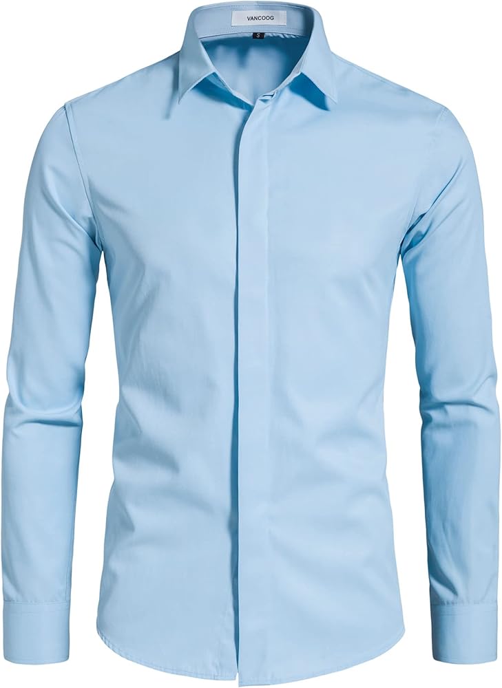 Men’s Long Sleeve Casual Solid Fancy Dress Shirts