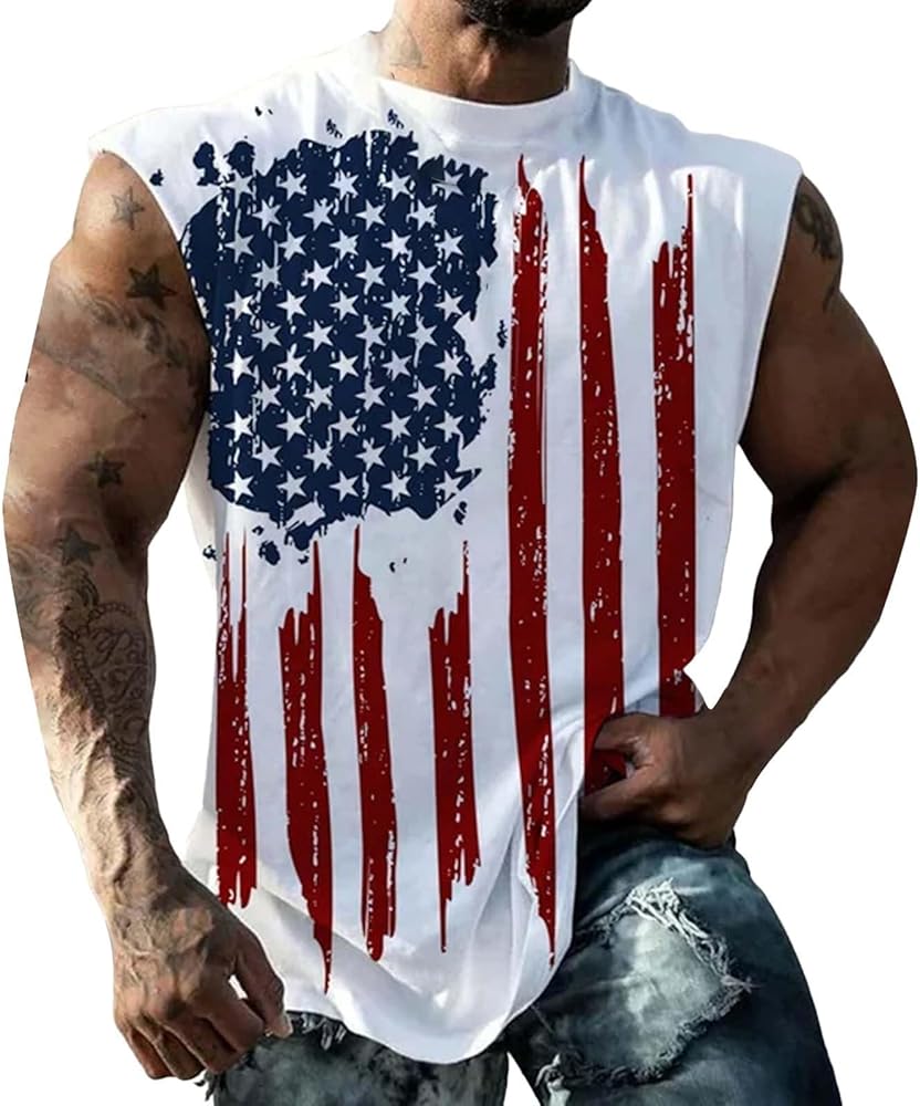 Mens American Flag Tank Top Patriotic Shirts Patriotic Sleeveless Shirts 4Th of July Outfits Gym Muscle Hoodie