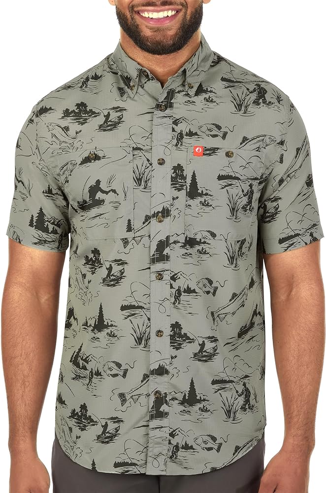 The American Outdoorsman Short Sleeve Button-Down Pattern Print Casual Shirt Quick-Dry with Sun Protection