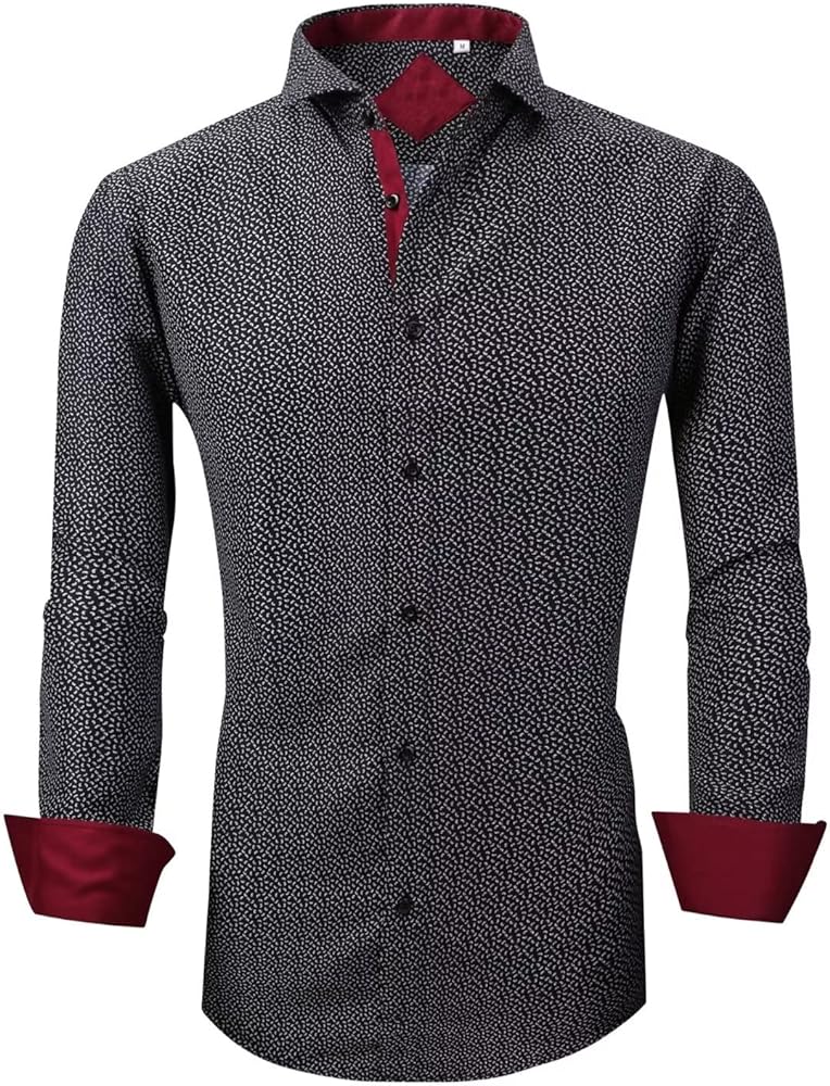 Mens Dress Shirts Regular Fit Long Sleeve Printed Button Down Shirts for Men