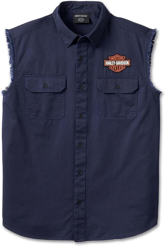 Harley-Davidson Men's Bar & Shield Blowout Cutoff Button Shirt - Blue, 96654-23VM