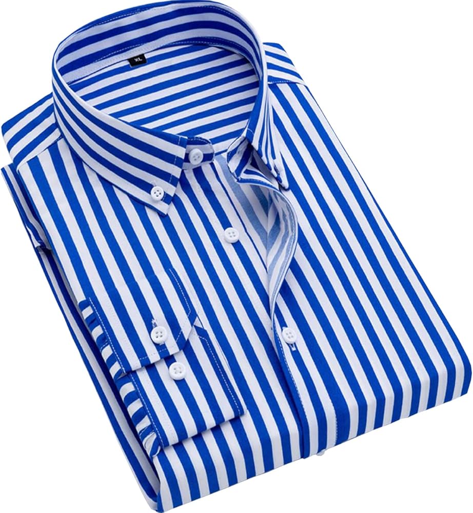 Men's Long Sleeve Dress Shirts Casual Business Vertical Striped Button Down Slim Fit Shirts