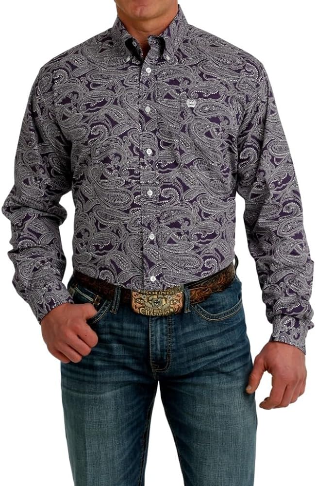 Cinch Men's Classic Fit Purple Print Button Down