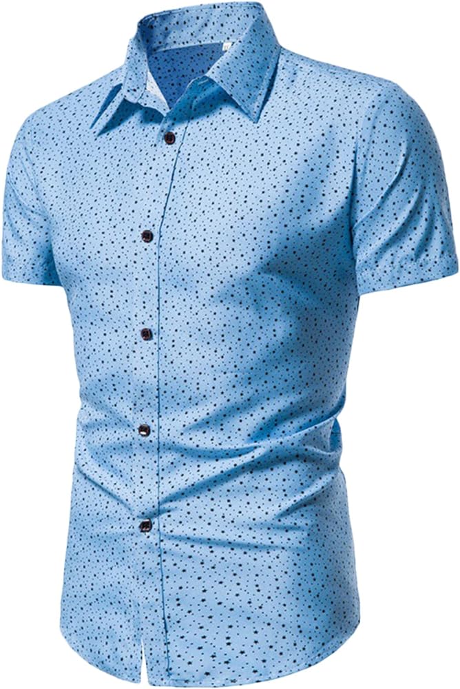 Shirts for Men Summer Short Sleeve Turndown Collar Button Down Slim-Fit Shirt Stylish Polka Dot Printed Casual Tops