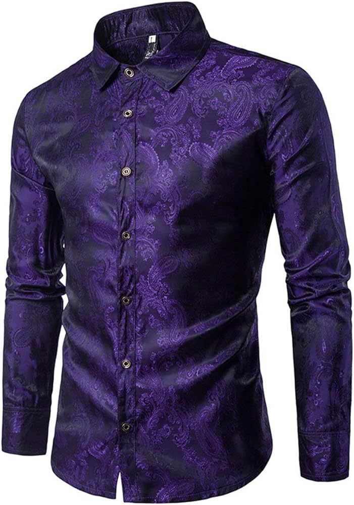 Cloudstyle Mens Paisley Shirt Long Sleeve Dress Shirt Button Down Casual Slim Fit