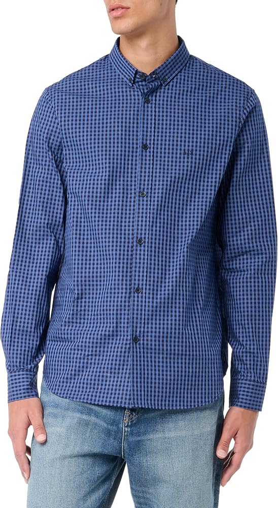 A | X ARMANI EXCHANGE Men's Long Sleeve Small Check Button Down Shirt. Regular Fit