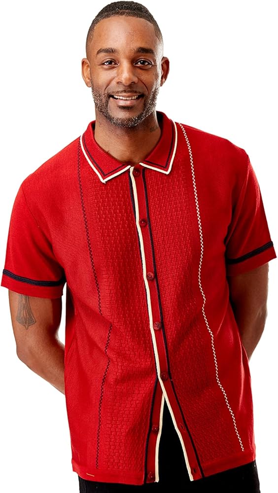 Men’s Short Sleeve Knit Sports Shirt - Modern Polo Vintage Classics: Multi Stripes