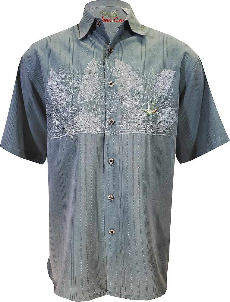 Bamboo Cay Men's Chest Bird of Paradise Tropical Style Embroidered Shirt