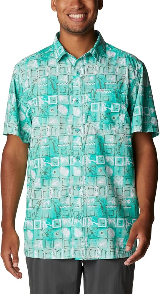 Columbia Men's Super Slack Tide Camp Shirt, Electric Turquoise Trout Batik, Large