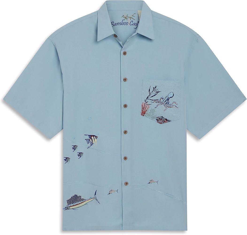 Bamboo Cay Mens Captured Octopus Embroidered Shirt (as1, alpha, m, regular, regular, Chalk Blue)