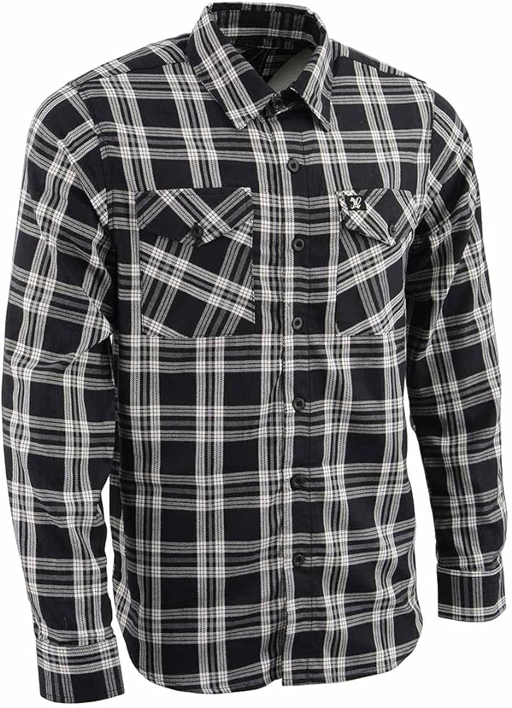 Milwaukee Leather Men's Flannel Plaid Shirt Black and White Long Sleeve Cotton Button Down Shirt MNG11646